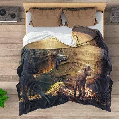 Jesus Blanket - Christian Gift for Men & Women - Jesus Chases Away Wolf Throw Blanket - Ultra Soft Cozy Fleece - Adults - 50"x60" - color: A001 Jesus and Lamb Blankts, size: 50"W X60"L (127X152CM)