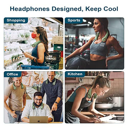 CIVPOWER Neck Fan: Portable Personal Neck Cooling Rechargeable Bladeless Fan - Hands Free 3 Speed 4000 mAh Battery USB Operated Wearable Headphone Design - Gift for Men Women Outdoor (Light Green) - color: Light Green