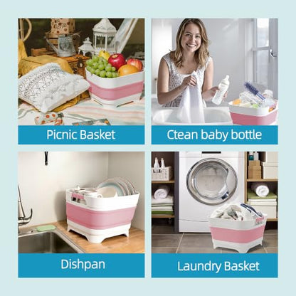 Collapsible Wash Basin for Baby Bottles - 2.4 Gallons Portable Wash Bin for RV Camping Sink, Space-Saving Dish Tub.Laundry & Utility Room Sinks (Pink) - color: Pink