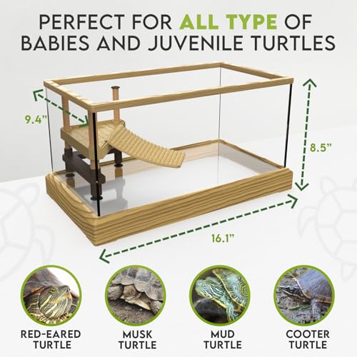 Okkbi Turtle Aquarium Kit Series - New - Aquatic Turtle Tank with Filter and Light + Basking Platform, Perfect Starter Kit for Baby & Juvenile Turtles