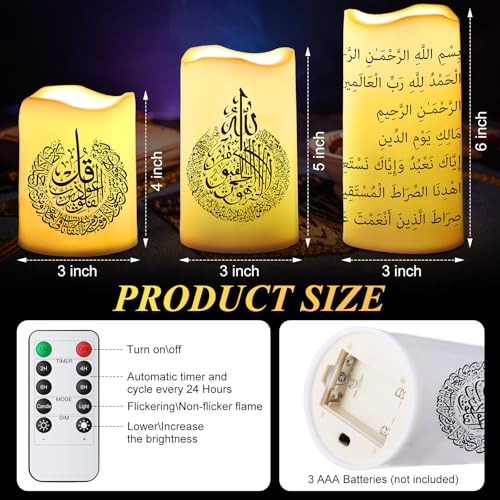 Tujoe 3 Pcs Eid Mubarak Flickering Flameless Candles Ramadan Decor Eid Mubarak LED Battery Operated Candles Candle Lights for Muslim Eid Ramadan Decor for Home - style: Classic