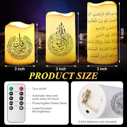 Tujoe 3 Pcs Eid Mubarak Flickering Flameless Candles Ramadan Decor Eid Mubarak LED Battery Operated Candles Candle Lights for Muslim Eid Ramadan Decor for Home - style: Classic