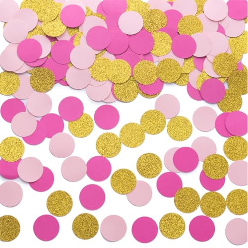 Hot Pink Gold and Pink Confetti Table Decoration for Valentine's Day Baby Shower Bridal Hen Bachelorette Party,1.2 inch in Diameter,200 Counts - color: Gold,hot Pink,pink