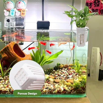 4 PCS Aquarium Plant Holder, Hanging Aquatic Planted Pot, White Hydroponic Plants Cups Aquaponic Basket, Aquascape Accessories Decorations, 1.97 x 1.77 x 3.74 Inch