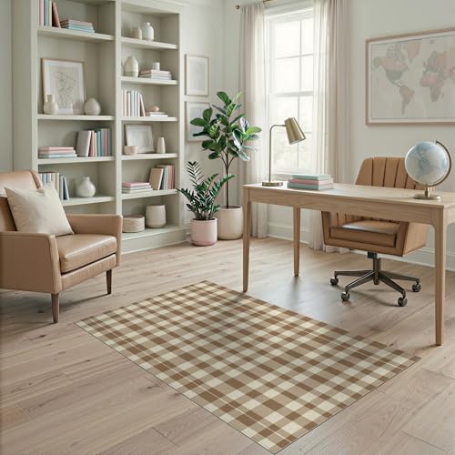 4'x6' Washable Rustic Gingham Area Rug, Beige Flatwoven Floor Mat for Home Office, Gaming Room, Under Desk, Non-Slip Chair-Friendly Carpet | Ref:1910428 - color: Beige/Pattern 29, size: 4' x 6' (Rectangular)