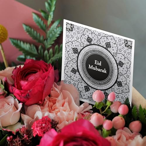 3dRose Greeting Cards - Eid Mubarak - Grey Blessed Happy Eid Greeting - Islam Muslim holiday - 12 Pack - Occasions - size: 12 Greeting Cards with envelopes
