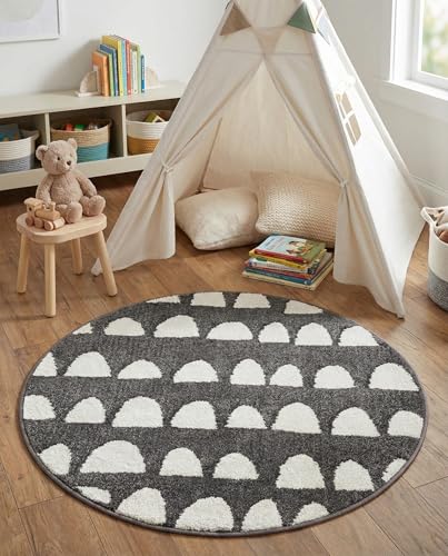 Rugs.com - Whimsy Kids Rug – 3 Ft Round Dark Gray Easy-Clean Stain-Resistant Area Rug for Playrooms, Nurseries, and Kids Bedrooms - color: Dark Gray, size: 3'3" (Round)