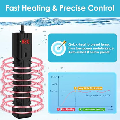 300W Aquarium Heater, Adjustable Fish Tank Heater, with Digital Display, Overheat Protection & Dry Run Protection, for 40-75 Gallon Water - size: For 40-75 Gal