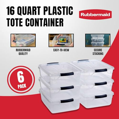 Rubbermaid Cleverstore 17 Quart Clear Latching Waterproof Stackable Airtight Storage Containers with Durable Latching Lids (6 Pack) - size: 17 Qt – 6 Pack