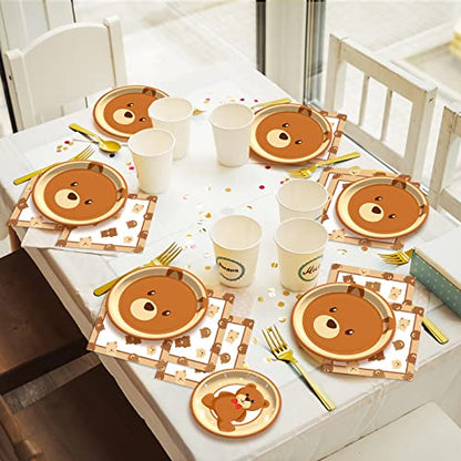 96 Pcs Bear Baby Shower Party Plates Decorations We Can Bearly Wait Baby Tableware Bear Theme Dessert Teddy Plates Napkins Supplies for Gender Reveal Boy Girl Baby Shower Birthday Party Serve 24 - style: Bear