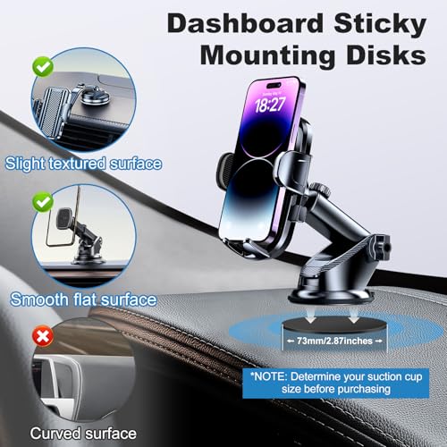 Adhesive Dashboard Pad Mounting Disk for Suction Cup Phone Mount, Heat Resistant Sticky Disc for Car Cell Phone Holder, 2pcs 73mm(2.87") Mount Disk Replacement for Sat Nav Holder Base, Tablet Bracket - size: 73mm / 2.87"