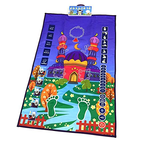 Kids Muslim Prayer Rug - Electronic Islamic Prayer Carpet Mat, Teaching Talking Music Mat with Worship Step Guide for Toddlers (Classic Blue)