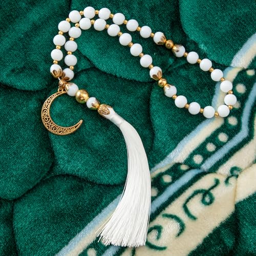 Muslim Prayer Rug with Tasbih Prayer Beads, Soft Large Prayer Matt Islam, Padded Islamic Prayer Mat Thick for Men and Women, Janamaz, Sajadah (31.5" x 47.2", Green) - color: Green