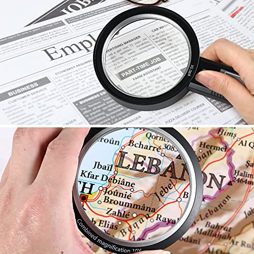 Magnifying Glass with Light, USB Rechargeable 5X 10X 15X Handheld Magnifying Glass Double Lens Magnifier 8 Light for Reading Small Prints, Seniors Reading, Books, Map, Coins - style: 5X 10X 15X-3.3in