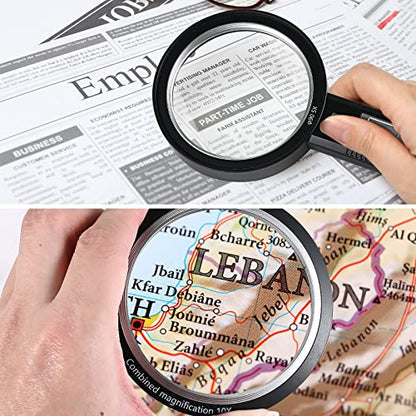 Magnifying Glass with Light, USB Rechargeable 5X 10X 15X Handheld Magnifying Glass Double Lens Magnifier 8 Light for Reading Small Prints, Seniors Reading, Books, Map, Coins - style: 5X 10X 15X-3.3in
