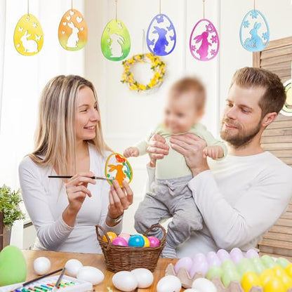 36피스 나무 부활절 장식품, 6가지 스타일 DIY 빈 미완성 나무 계란 컷아웃 장식품 공예 걸이 장식 행복한 부활절 할로윈 계란 토끼 나비 꽃 암탉 - color: Cide.Rabbit