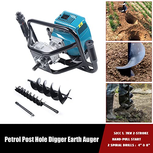 Auger Post Hole Digger, Gas Powered Earth Post Hole Digger Post Holes Earth Digger Petrol Drill Borer Bulb Planting Drill Fence Hole Maker Machine (52CC 2.3HP 1.7KW) - size: 52CC 2.3HP 1.7KW