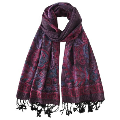 Paisley Pashmina Rave Shawl Scarf-Women's Reversible Ethnic Jacquard Pashmina Wraps for Travel - color: B#. Purple