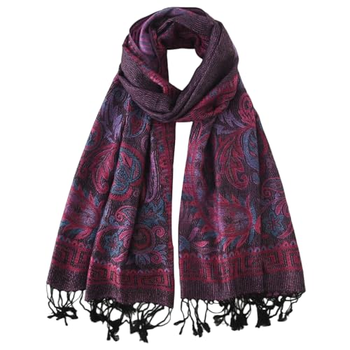 Paisley Pashmina Rave Shawl Scarf-Women's Reversible Ethnic Jacquard Pashmina Wraps for Travel - color: B#. Purple