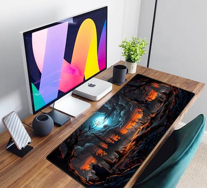 Dark Fantasy Castle Desk Pad Extended Gaming Mouse Pad, XXL Large Computer Laptop Keyboard Wireless Mouse Mat, Office Desk Decor Mousepad Deskmat with Stitched Edges Matt 31.5x15.7 in - color: Dark Fantasy Castle