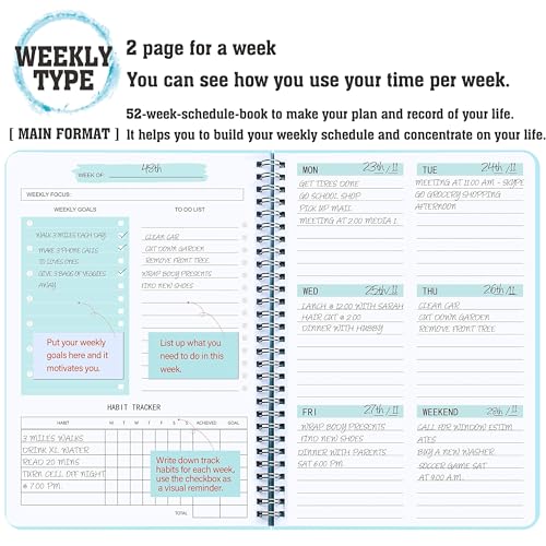 Undated Weekly Planner- Weekly Goals Notebook, A5 To Do List Planner, Habit Tracker Journal with Spiral Binding, 5.7 x 8.0 inches - color: Blue