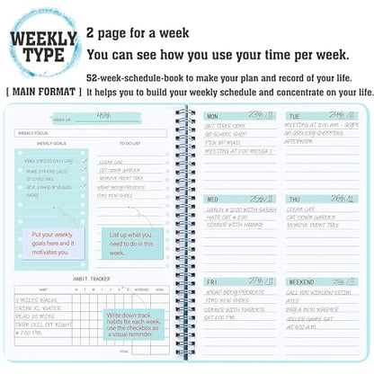 Undated Weekly Planner- Weekly Goals Notebook, A5 To Do List Planner, Habit Tracker Journal with Spiral Binding, 5.7 x 8.0 inches - color: Blue