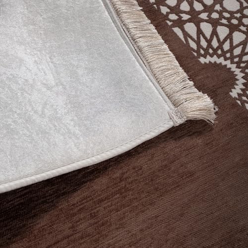 Modefa Turkish Islamic Prayer Mat - Chenille with Foam and Carrying Bag - Intricate Praying Rug Ramadan Eid Gift - Traditional Muslim Janamaz Seccade for Men Women - Mustaqim (Mink) - color: Mink