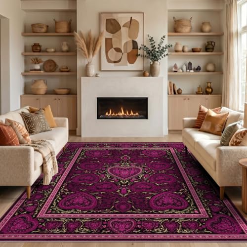 3'x5' Pink Black Deep Heart Design Prayer Washable Area Rug - color: Pink/Pattern 11, size: 3' x 5' (Rectangular)