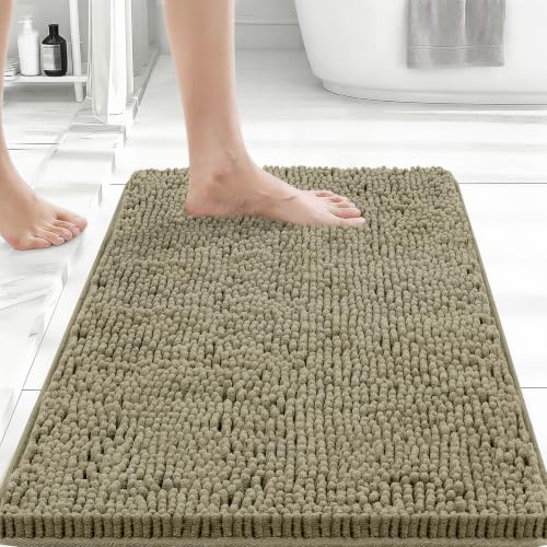 Bcoimo Small Bath Rug Mat,24x17 Chenille High Absorbent Latte Bathroom Mats - color: Latte, size: 24x17