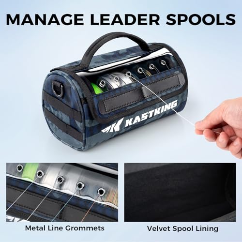 KastKing BaitSpace Line Bag Water Resistant Tackle Bag, Organize Spools | Fishing Line Storage Bag with Water Resistant Nylon, Removable Divider, BaitSpace Line Management Bag - color: E: Blue Camo-Large
