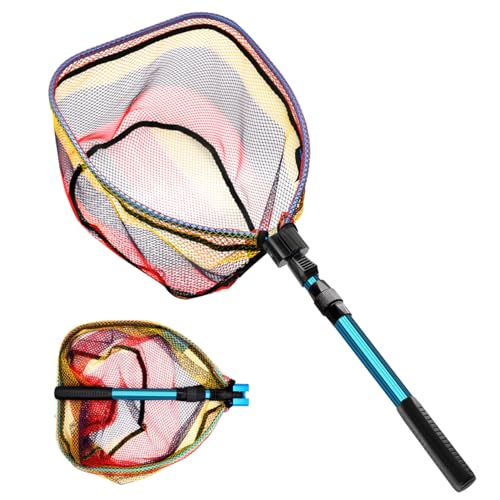 SANLIKE Collapsible Telescopic Fishing Net Rubber Coated Fresh/Salt Water | Rubber Coated Net, Aluminum Pole, Non-Slip Rubber Handle, One-click Storage, Belt Clip, Various Sizes - color: Colorful, size: Small
