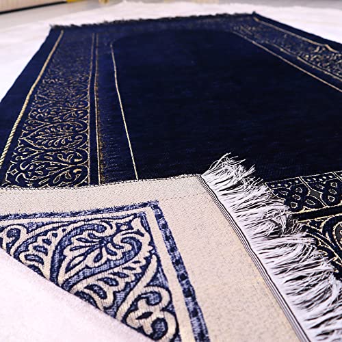 IEF Personalized Prayer Rug Quran Prayer Beads Islamic Gift Set, Ramadan Eid Wedding Birthday Mother's Day Father's Day Anniversary Day Gifts - color: Navy Blue