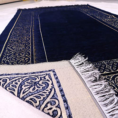 IEF Personalized Prayer Rug Quran Prayer Beads Islamic Gift Set, Ramadan Eid Wedding Birthday Mother's Day Father's Day Anniversary Day Gifts - color: Navy Blue