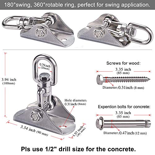 SELEWARE Heavy Duty Swing Hanging Kit: 1000LB Capacity Stainless Steel Swing Chains + Ceiling Mount with Swivel Hook for Hammocks, Punching Bags, Yoga Swings & Playground Sets