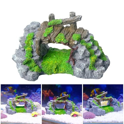 Fish Tanks Bridge Grass Simulation Landscape Large Rockery Fishtank Landscaping Fish Tanks Bridge Rockery Underwater Landscape Decors