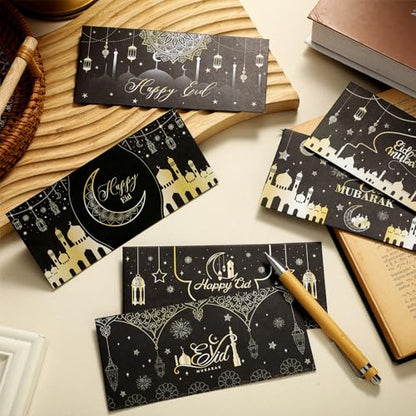 150 Pcs Eid Mubarak Money Envelopes 6.5x2.88 Inch Eid Al Adha Cash Gift Card Holders Pocket Muslim Gift Envelopes for Holiday Party Supplies Celebrations Decorations(Black Silhouette) - style: Black Silhouette