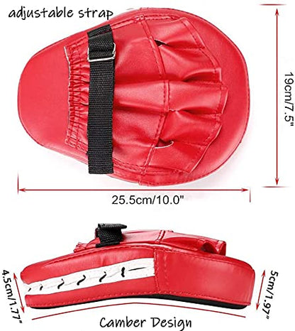 Boxing Curved Focus Punching Mitts- Leatherette Training Hand Pads Karate Muay Thai Training Gloves with Adjustable Strap - color: red