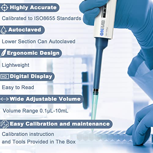 ONiLAB Single Channel Adjustable Pipettor, Micropipette 1-10 ML | Ergonomic Design,Clear Volume Display,Adjustable Volume Control,Precise Liquid Handling,Autoclavable - size: 2-10ml
