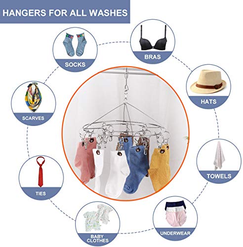 CenYouful 2 Pack Stainless Steel Round Hanging Drying Rack with 20 Clips for Drying Socks, Baby Clothes, Bras, Towel, Underwear, Hat, Scarf, Pants, Gloves - size: Circular-2 Pack