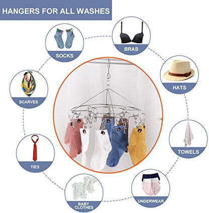 CenYouful Stainless Steel Round Hanging Drying Rack with 20 Clips for Drying Socks, Baby Clothes, Bras, Towel, Underwear, Hat, Scarf, Pants, Gloves - size: Circular-1 Pack