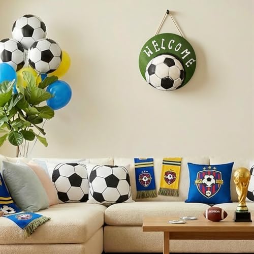 Smile Soccer Welcome Wooden Round Door Hanger, Green Field & Soccer Ball Front Door Sign for Sports Fans & Home Decor - style: Soccer Welcome