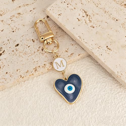 XGALBLA Small Evil Eye Keychains Initial Letter Key Chains for Women Men Car Key Bag Purse Charm- Good Luck Amulet Protection - color: Evil Eye 1-m