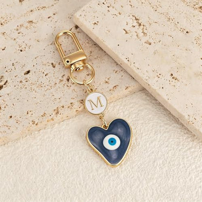 XGALBLA Small Evil Eye Keychains Initial Letter Key Chains for Women Men Car Key Bag Purse Charm- Good Luck Amulet Protection - color: Evil Eye 1-m