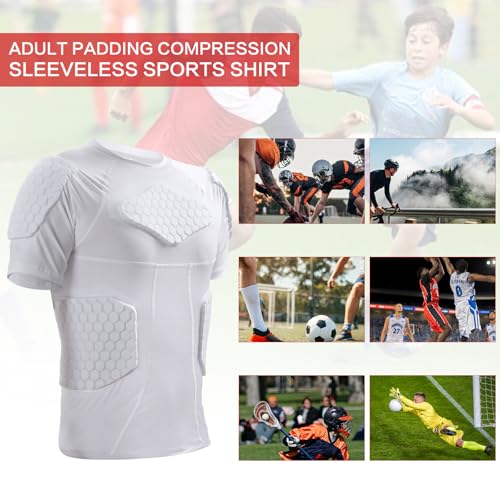 Zicac Men's Sports Shock Rash Guard Compression Padded Shirt Soccer Basketball Protective Gear Chest Rib Guards - color: White Padded Shirt, size: X-Large