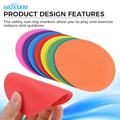 MUXSAM 14Pcs Spot Markers for Agility Dot Gym PE Training Dance, Flat Disc Markers, Soccer Cones, Field Court Markers, Football Training Equipment with Bag for Games Floor Dots Sport - size: 10cm/4in