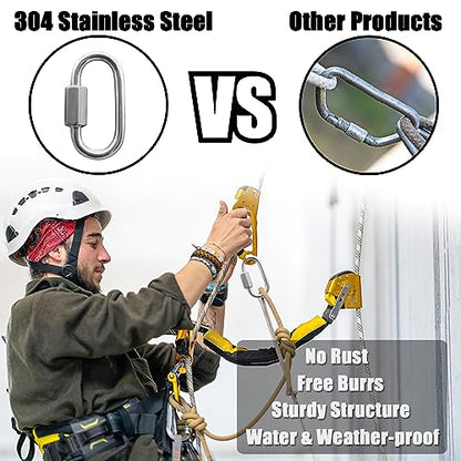 Anvin 2 Pack Large Quick Links M10 3/8 Inch Heavy Duty Carabiner Stainless Steel Chain Links Connector D Shape Locking Chain Hooks Repair Utility Screw Links for Camping Outdoor Equipment Hammocks - style: Oval, 3.5 Inch, 2 Pack