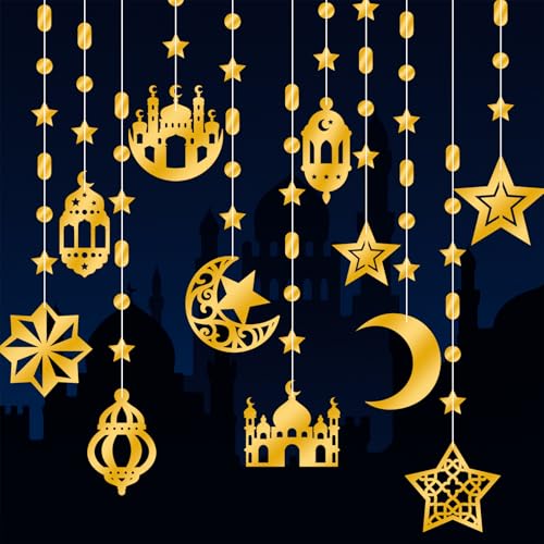 14Pcs Gold Star Moon Lantern Ramadan Decorations