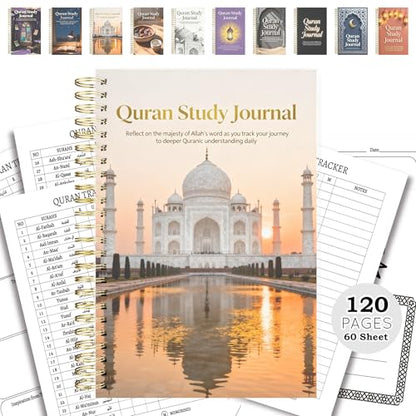 Premium Quran Study Journal - A5 Spiral Bound Islamic Reflection Notebook with 120 Pages 100gsm Thick Paper - Arabic & Translation Tracker for Daily Quranic Study, Memorization & Ramadan Gifts (Sunset Mosque) - color: Sunset Mosque
