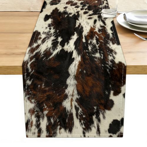 Cow Skin Print Table Runner, Home Kitchen Dining Table Decoration - color: Rustic Cow Print