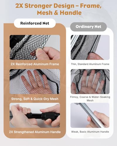 Pawfly Fishing Net with Collapsible Aluminum Handle and Nylon Mesh for Aquarium Pond Freshwater and Saltwater, Minnow Net for Bait and Trout, Portable Fishing Landing Net - size: 10" x 13"
